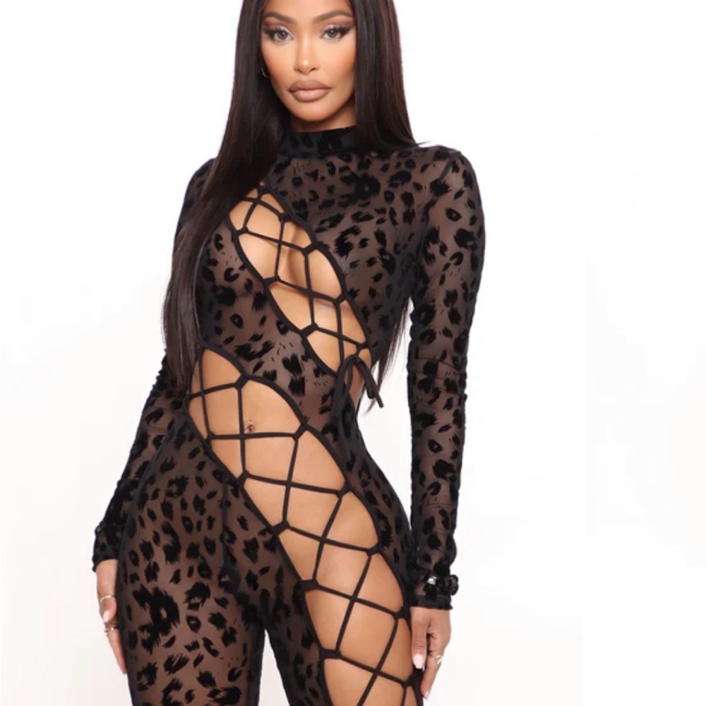 Fashion Nova Black Leopard Jumpsuit